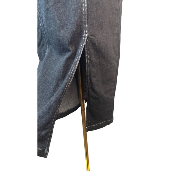 Topshop Size 8 Black Denim Spaghetti Strap Midi Front Slit Jean Dress - Picture 7 of 15